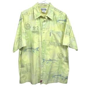 Columbia River Lodge Green Fish Print Short Sleeve Button Up Shirt Men’s Size L